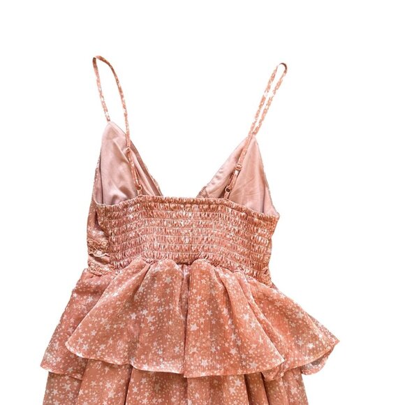 BTFL-Life Coral Maxi Dress Tiered Lace Trim Star Print Flowy Size Medium NWT - Picture 8 of 12